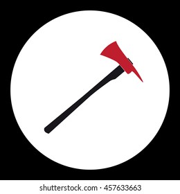 red and black fire brigade axe simple isolated icon eps10