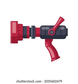 Red and black fire hose nozzle on white background cartoon vector illustration