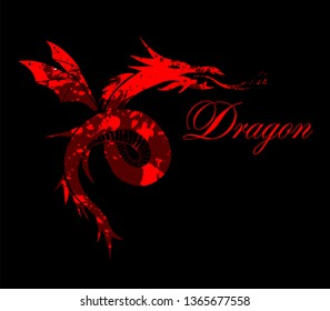 Red and black fire-breathing dragons. Vector