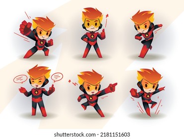 Red Black Flame Little Super Hero Boy Mascot Character Set	