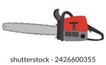 A red and black flat vector chainsaw is ready for use