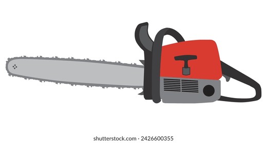 A red and black flat vector chainsaw is ready for use