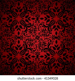 Red and black floral inspired seamless background pattern