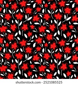 Patrón sin costuras floral rojo y negro
