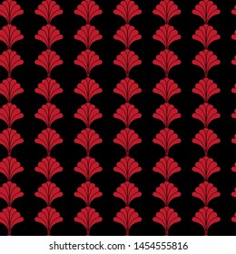 Red and Black Floral Seamless Pattern Design in Vintage art Deco Style