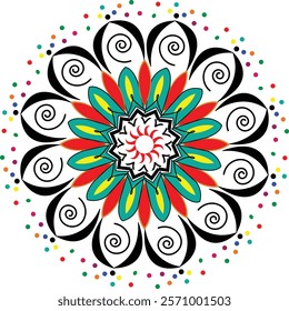 red, black , flower deign mandala  