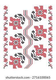 Red and black flower folk pattern set recreated in beaded style, reflecting Poltava region of Ukraine embroidery ornamental traditions
