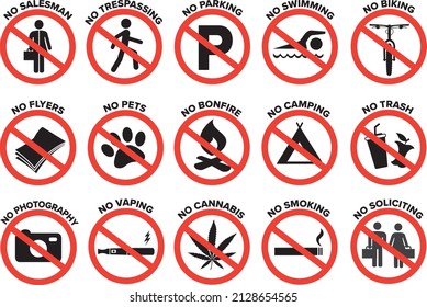 red and black forbidden sign prohibition signs vector set