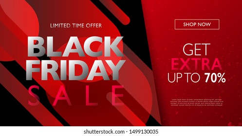 Red Black Friday sale banner concept. Abstract gradient round shape design element background. Vector illustration template.