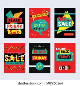 Red and black funky Black Friday Sale cards set on gray background 