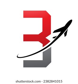 Red and Black Futuristic Letter B Icon with an Airplane on a White Background