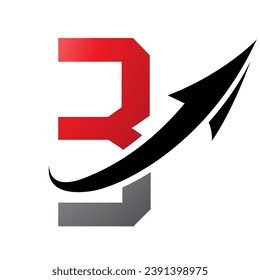 Red and Black Futuristic Letter B Icon with an Arrow on a White Background