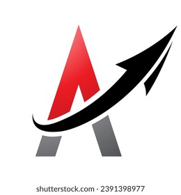 Red and Black Futuristic Letter A Icon with an Arrow on a White Background