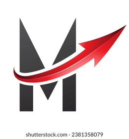 Red and Black Futuristic Letter M Icon with a Glossy Arrow on a White Background