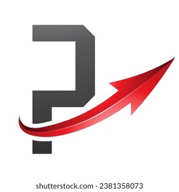 Red and Black Futuristic Letter P Icon with a Glossy Arrow on a White Background