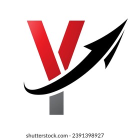 Red and Black Futuristic Letter Y Icon with an Arrow on a White Background