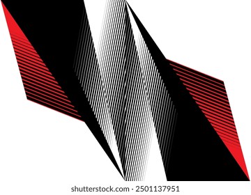 Red and black futuristic pattern on a white background. Vector technological striped background. Sports illustration. Digital background with space for text. Metal sharp spikes