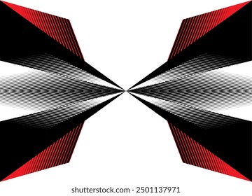Patrón futurista rojo y negro sobre un fondo blanco. Fondo rayado tecnológico Vector. Ilustración deportiva. Fondo digital con espacio para texto. flechas Elementos de metal
