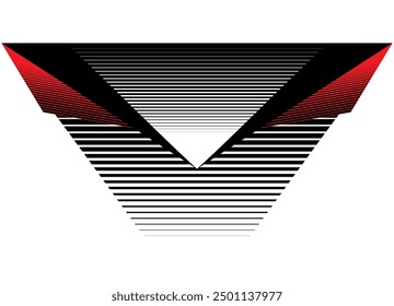 Red and black futuristic pattern on a white background. Vector technological striped background. Sports illustration. Digital background with space for text. arrows Design element