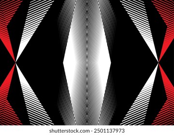 Red and black futuristic pattern. Vector technological striped background from abstract rays. For covers, packaging, advertising. Sports illustration. Digital background.