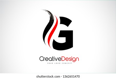 Red and Black G Letter Design Brush Paint Stroke. Letter Logo with Black Paintbrush Stroke.