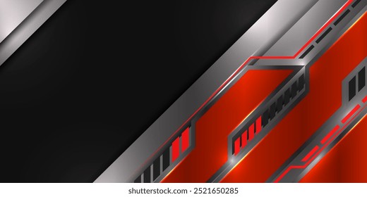Red and black geometric abstract technology background with metal color combination