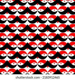 Red and black geometric pattern. Repeated eyes pattern design. 