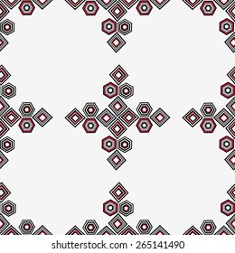 Red and black geometric patterns on a white background.Seamless.