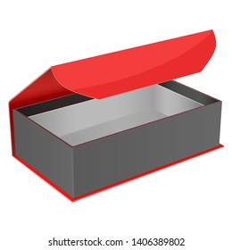 Red and black gift box. Open jewelry box with magnetic clasp. Vector illustration isolated on white background