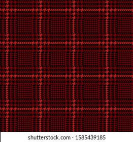 Red and black glen check pattern. Stylish hounds tooth checkered design.