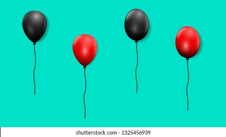 Red and Black Glossy balloon with shadow isolated on green background. Realistic glossy balloon vector illustration for element and design decoration, banner, wallpaper, flyer, birthday decoration  