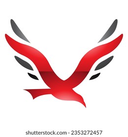 Red and Black Glossy Bird Shaped Letter V Icon on a White Background