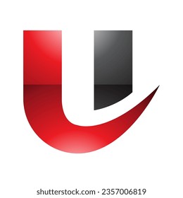 Red and Black Glossy Bold Curvy Shaped Letter U Icon on a White Background