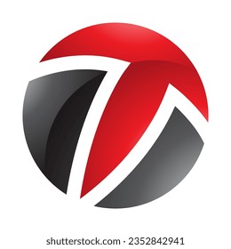 Red and Black Glossy Circle Shaped Letter T Icon on a White Background