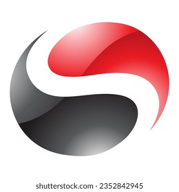 Red and Black Glossy Circle Shaped Letter S Icon on a White Background