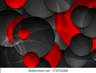 Red and black glossy circles abstract hi-tech background. Geometry vector design