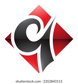 Red and Black Glossy Diamond Shaped Letter Q Icon on a White Background