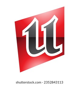 Red and Black Glossy Distorted Square Shaped Letter U Icon on a White Background