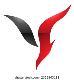 Red and Black Glossy Diving Bird Shaped Letter Y Icon on a White Background