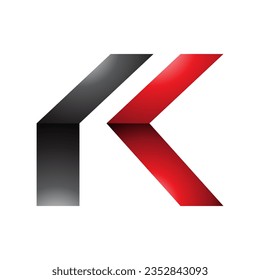 Red and Black Glossy Folded Letter K Icon on a White Background