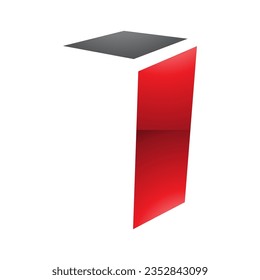 Red and Black Glossy Folded Letter I Icon on a White Background
