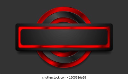 Red and black glossy frame label, banner and circle design. Vector background