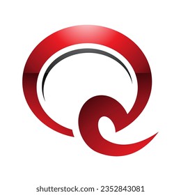 Red and Black Glossy Hook Shaped Letter Q Icon on a White Background