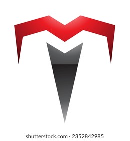 Red and Black Glossy Letter T Icon with Pointy Tips on a White Background