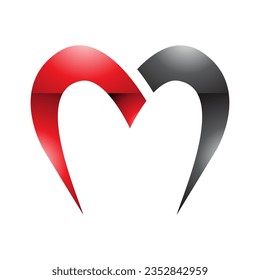 Red and Black Glossy Parachute Shaped Letter M Icon on a White Background