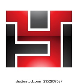 Letra roja y negra con forma de rectángulo brillante icono Y en un fondo blanco