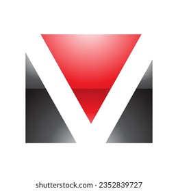 Letra rectangular brillante roja y negra con forma de icono V en un fondo blanco