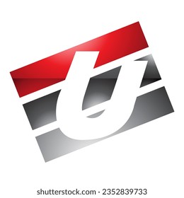 Red and Black Glossy Rectangular Shaped Letter U Icon on a White Background