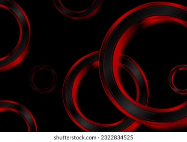 Red black glossy rings tech abstract futuristic background. Vector design