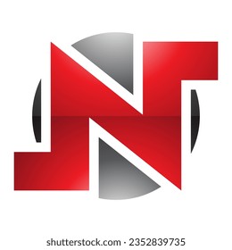 Red and Black Glossy Round Bold Letter N Icon on a White Background